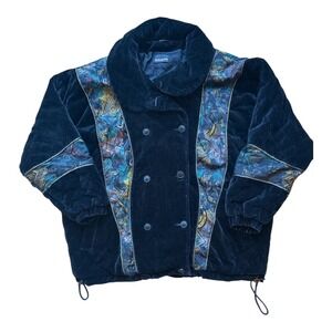 Vtg ELEMENTS Y2K  Velvet Quilted Jacket Abstract Print Size L oversized